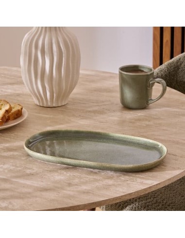 PIATTI: vendita online Piatto Ceramica Verde Kaki, Terre Inconnue, 31 x 17,5 x 2,6 cm, Stoneware, Elegante in offerta