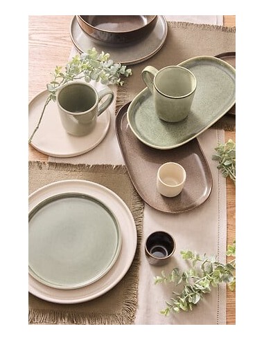 PIATTI: vendita online Piatto Ceramica Verde Kaki, Terre Inconnue, 31 x 17,5 x 2,6 cm, Stoneware, Elegante in offerta