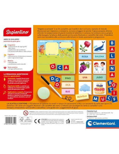 PRESCOLARI: vendita online Sapientino Montessori Clementoni – Imparo a Scrivere per Bambini 4-6 Anni con Lavagna e Lettere Sa...