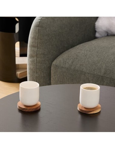 TAZZE CAFFE' E LATTE: vendita online Cofanetto Eleganza, 4 tazze 10 cl, vassoio in acacia, lungo 25 cm, colore bianco, newbon...