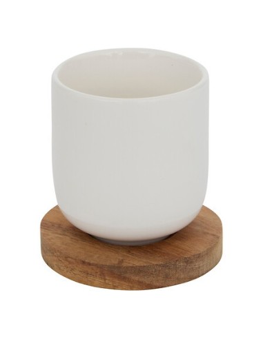 TAZZE CAFFE' E LATTE: vendita online Cofanetto Eleganza, 4 tazze 10 cl, vassoio in acacia, lungo 25 cm, colore bianco, newbon...