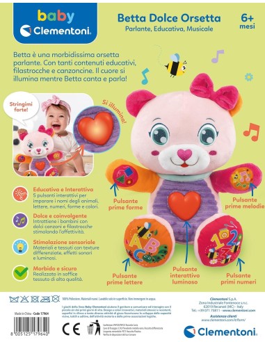 INFANZIA: vendita online Betta Dolce Orsetta Baby Clementoni – Peluche Parlante Interattivo Educativo 6m+ in offerta