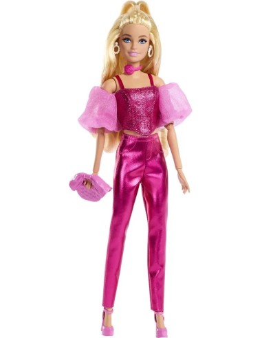 GIOCATTOLO PUBBLICIZZATO: vendita online Barbie Fashionista Deluxe Metallic Bionda – Abito Rosa Metallizzato e Accessori in o...