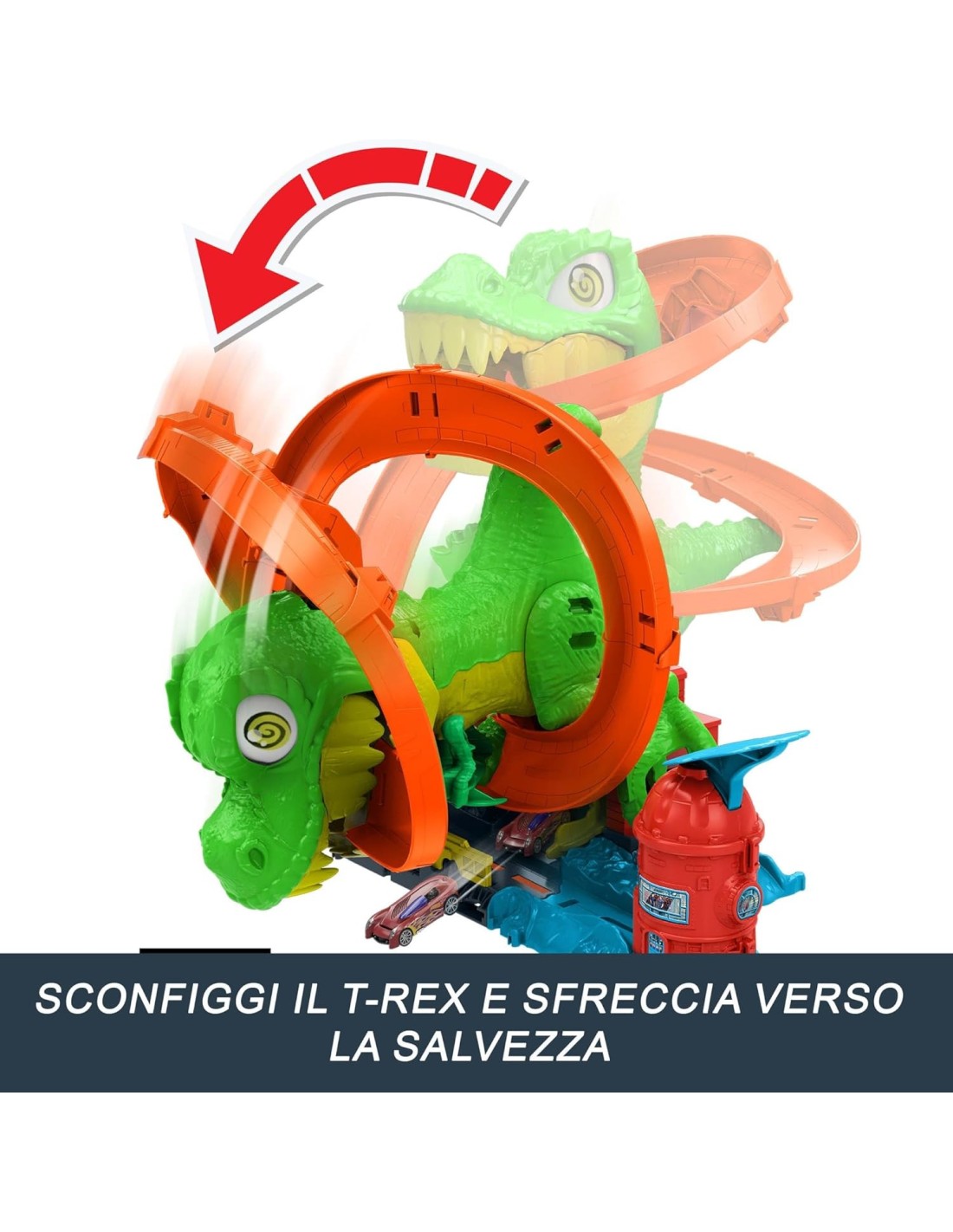 GIOCATTOLO PUBBLICIZZATO: vendita online Hot Wheels City T-Rex Battaglia Infuocata – Playset Pista con Dinosauro e Veicolo in...