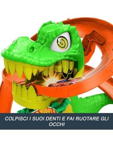 GIOCATTOLO PUBBLICIZZATO: vendita online Hot Wheels City T-Rex Battaglia Infuocata – Playset Pista con Dinosauro e Veicolo in...