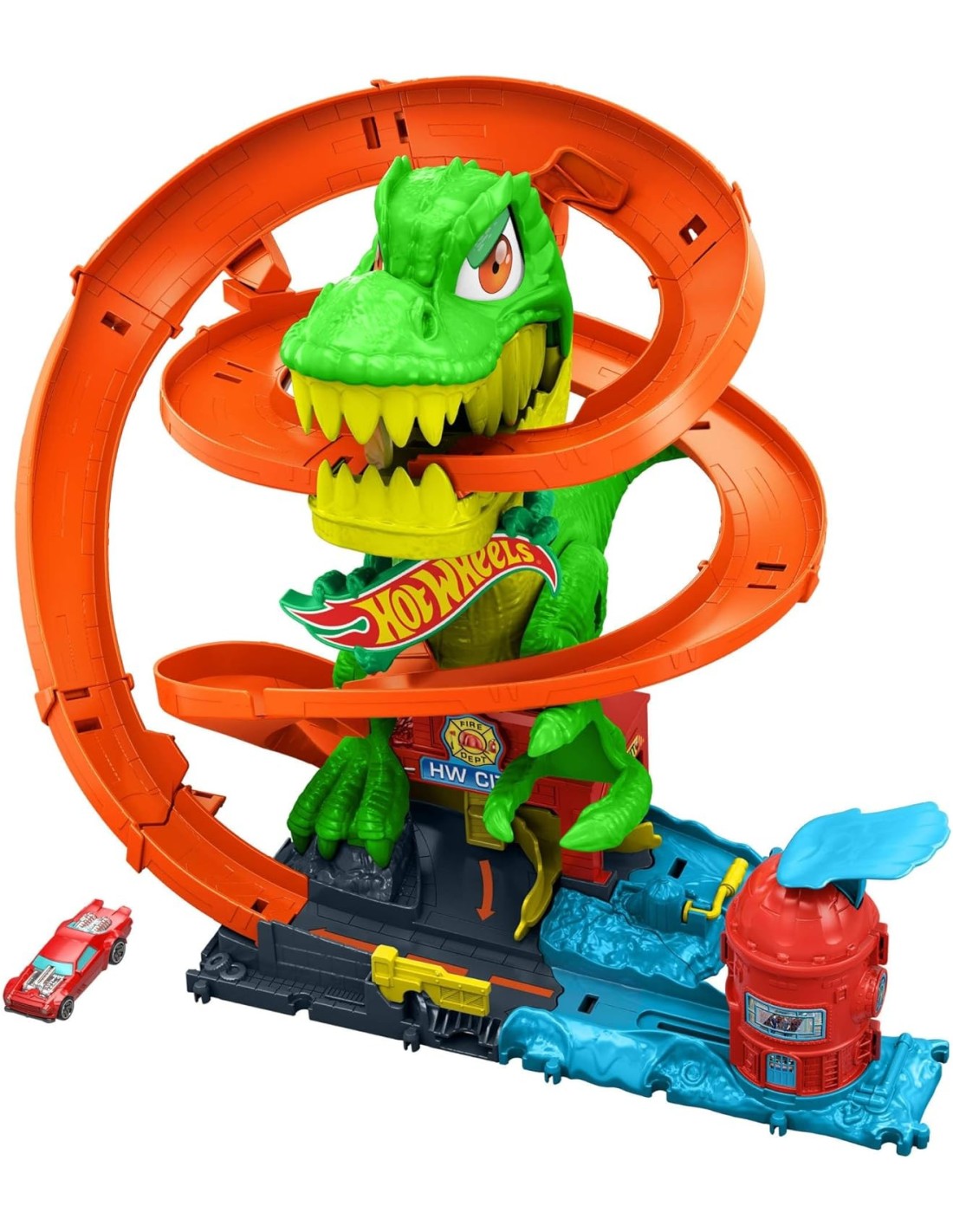 GIOCATTOLO PUBBLICIZZATO: vendita online Hot Wheels City T-Rex Battaglia Infuocata – Playset Pista con Dinosauro e Veicolo in...