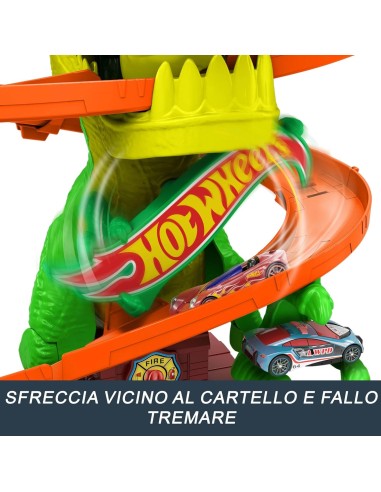 GIOCATTOLO PUBBLICIZZATO: vendita online Hot Wheels City T-Rex Battaglia Infuocata – Playset Pista con Dinosauro e Veicolo in...