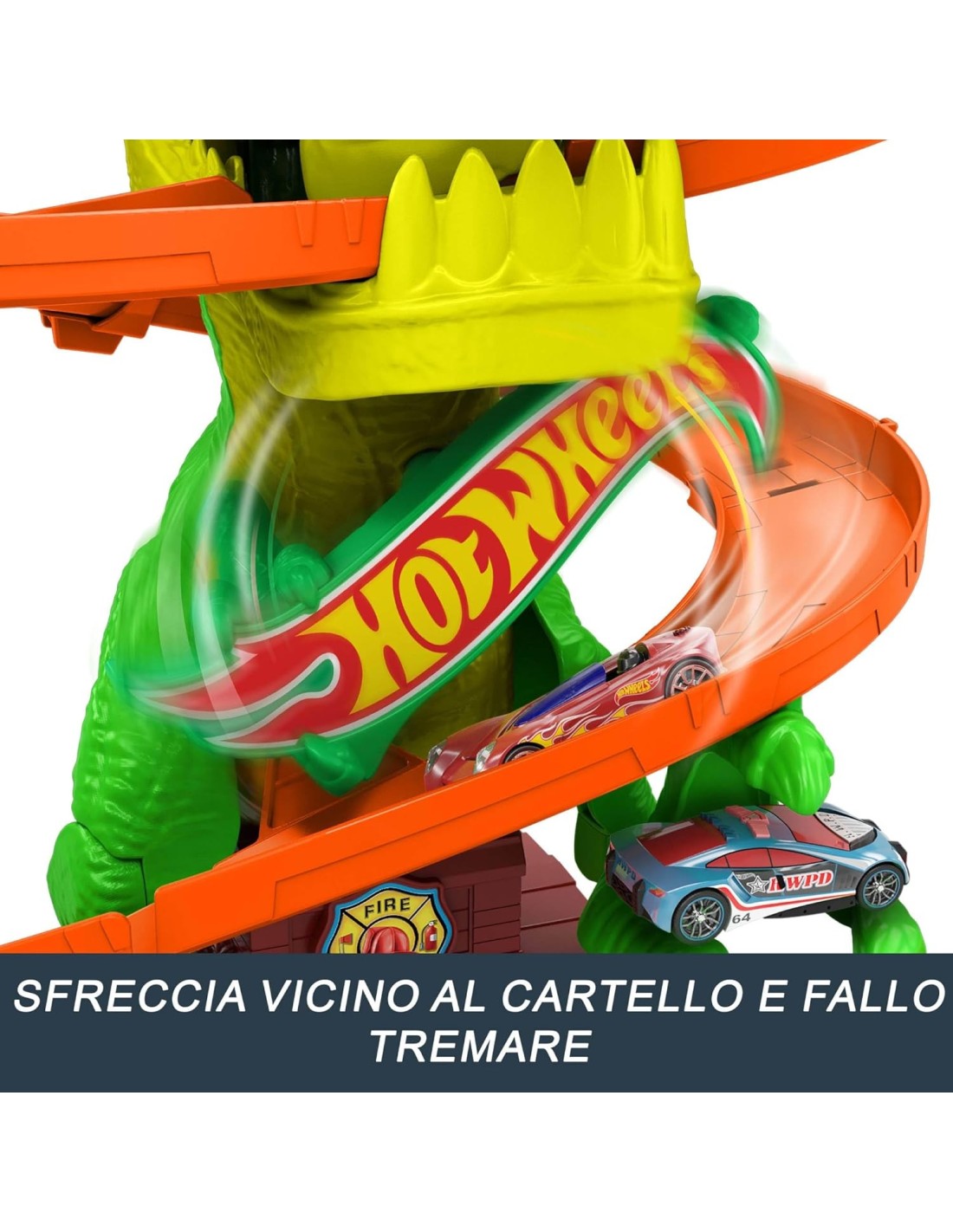 GIOCATTOLO PUBBLICIZZATO: vendita online Hot Wheels City T-Rex Battaglia Infuocata – Playset Pista con Dinosauro e Veicolo in...