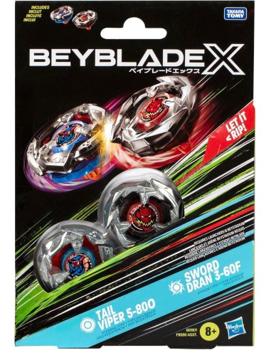 GIOCATTOLO PUBBLICIZZATO: vendita online Beyblade X Dual Pack Tail Viper 5-80O & Sword Dran 3-60F Hasbro – Set Duello Trottol...