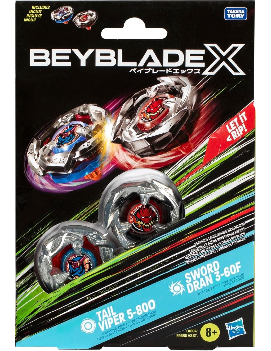 GIOCATTOLO PUBBLICIZZATO: vendita online Beyblade X Dual Pack Tail Viper 5-80O & Sword Dran 3-60F Hasbro – Set Duello Trottol...