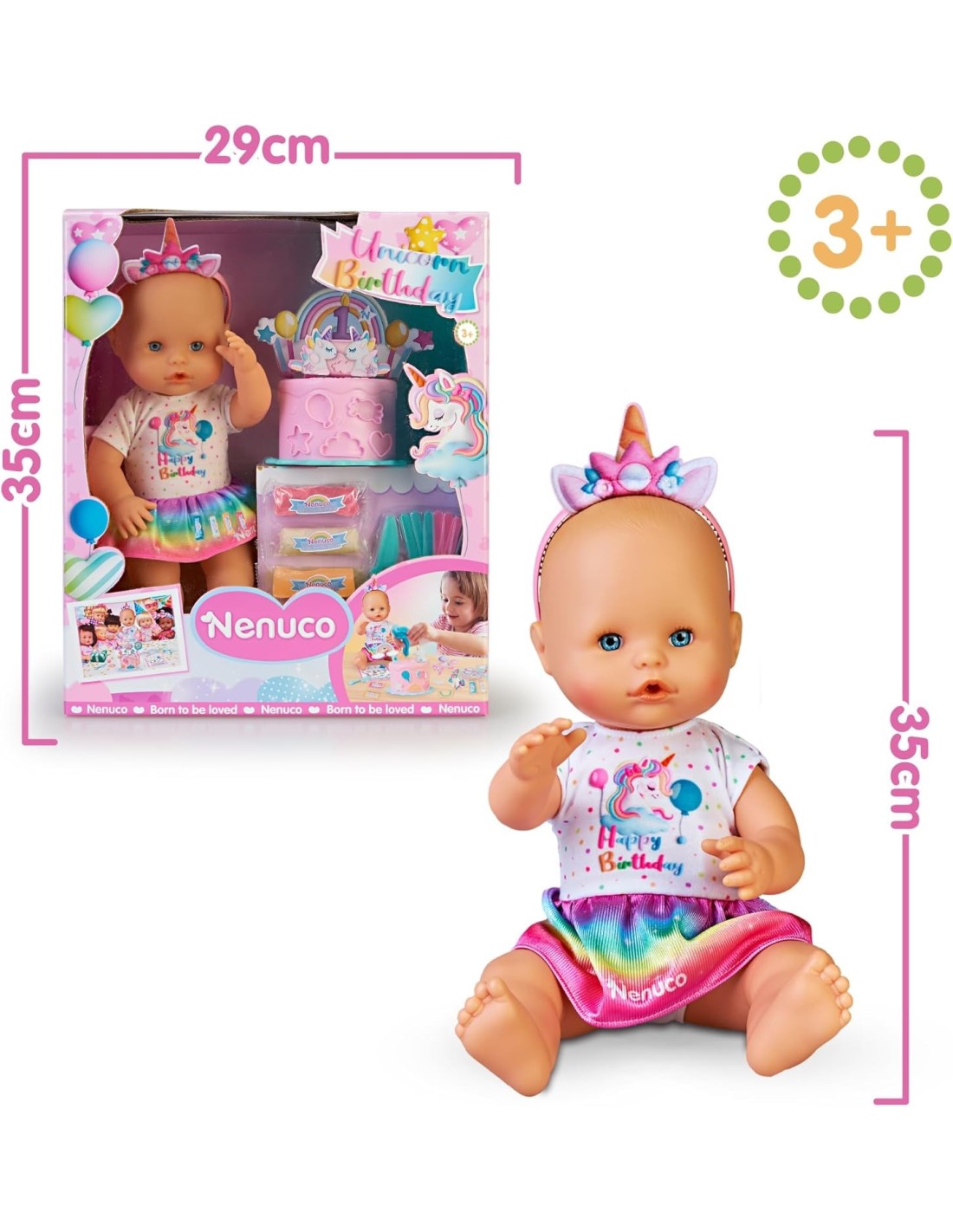 GIOCATTOLO PUBBLICIZZATO: vendita online Nenuco Unicorn Birthday Famosa – Bambola Compleanno con Torta Personalizzabile in of...