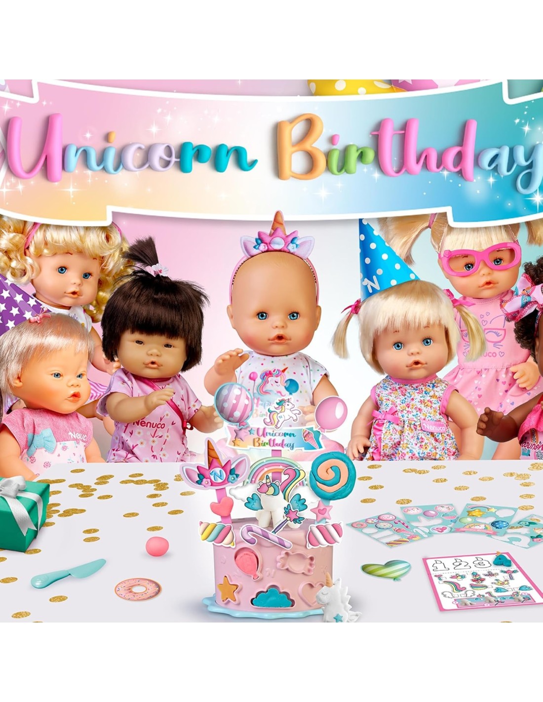 GIOCATTOLO PUBBLICIZZATO: vendita online Nenuco Unicorn Birthday Famosa – Bambola Compleanno con Torta Personalizzabile in of...