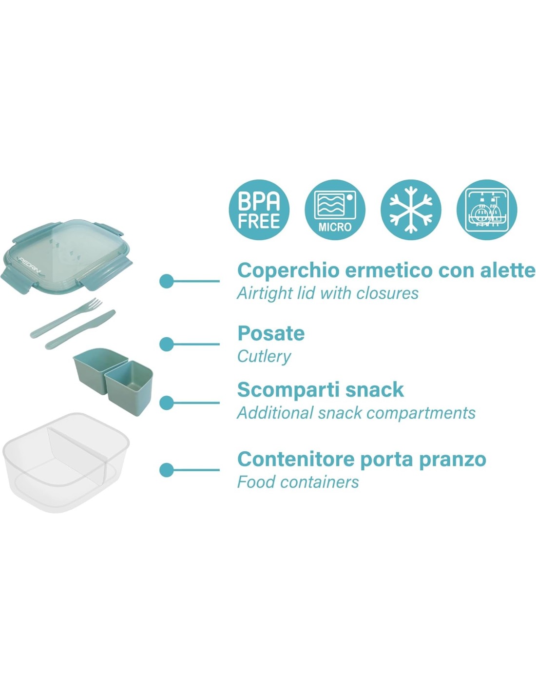 THERMOS E PORTAVIVANDE: vendita online Pedrini Scatola Portapranzo 04GD298 con Posate e Scomparti in offerta