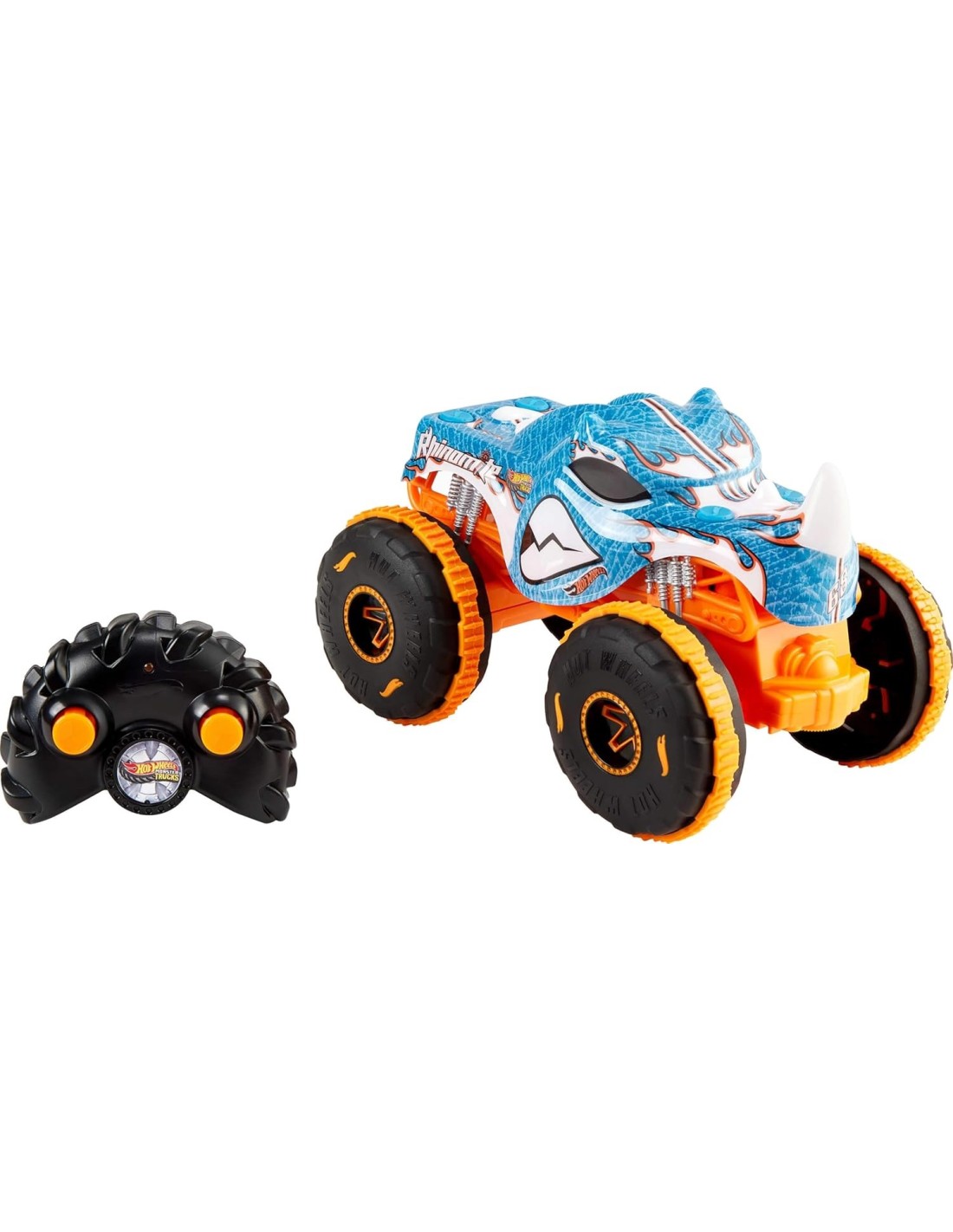 Hot Wheels Monster Trucks RC 1:24 Rhinomite con sterzo anteriore e pneumatici Grip Action | shopincasa.it