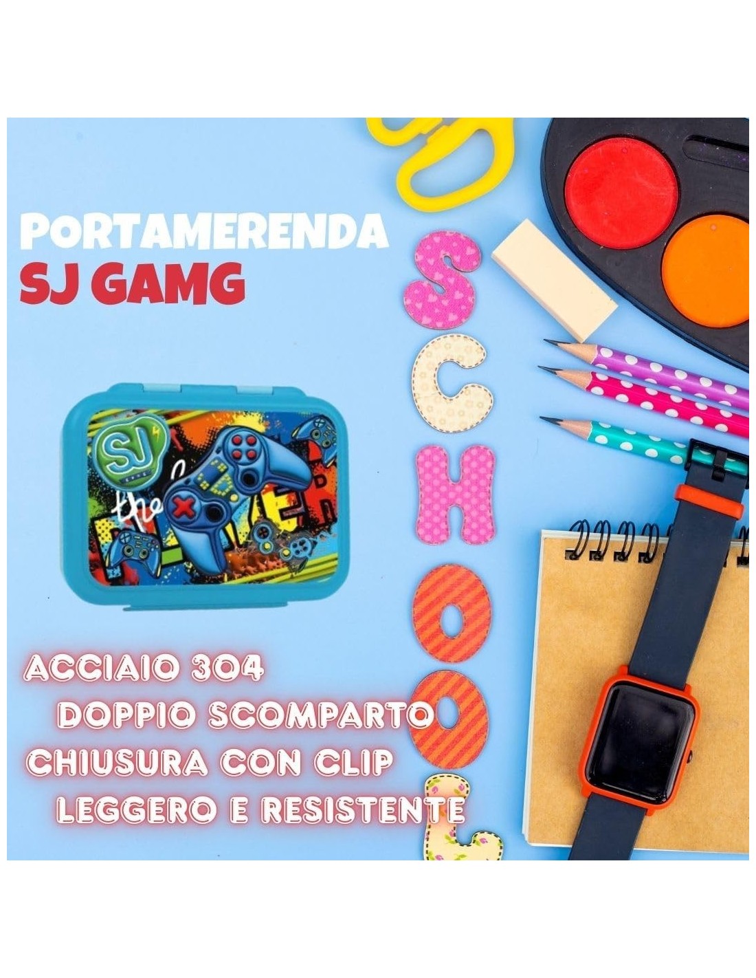 THERMOS E PORTAVIVANDE: vendita online SJ Gang, Porta Merenda, Game Boy, per Scuola Elementare, 16x12x7 cm, Acciaio 304, Dopp...