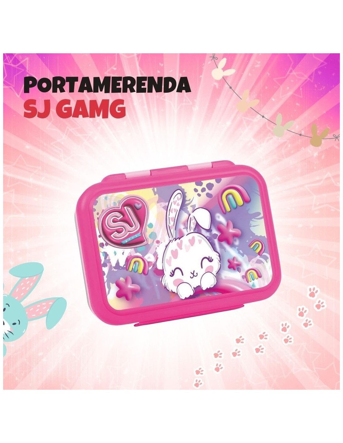 THERMOS E PORTAVIVANDE: vendita online SJ Gang, Porta Merenda, Bunny Love Girl, per Scuola Elementare, 16x12x7 cm, Acciaio 30...