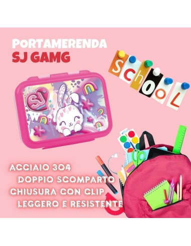THERMOS E PORTAVIVANDE: vendita online SJ Gang, Porta Merenda, Bunny Love Girl, per Scuola Elementare, 16x12x7 cm, Acciaio 30...