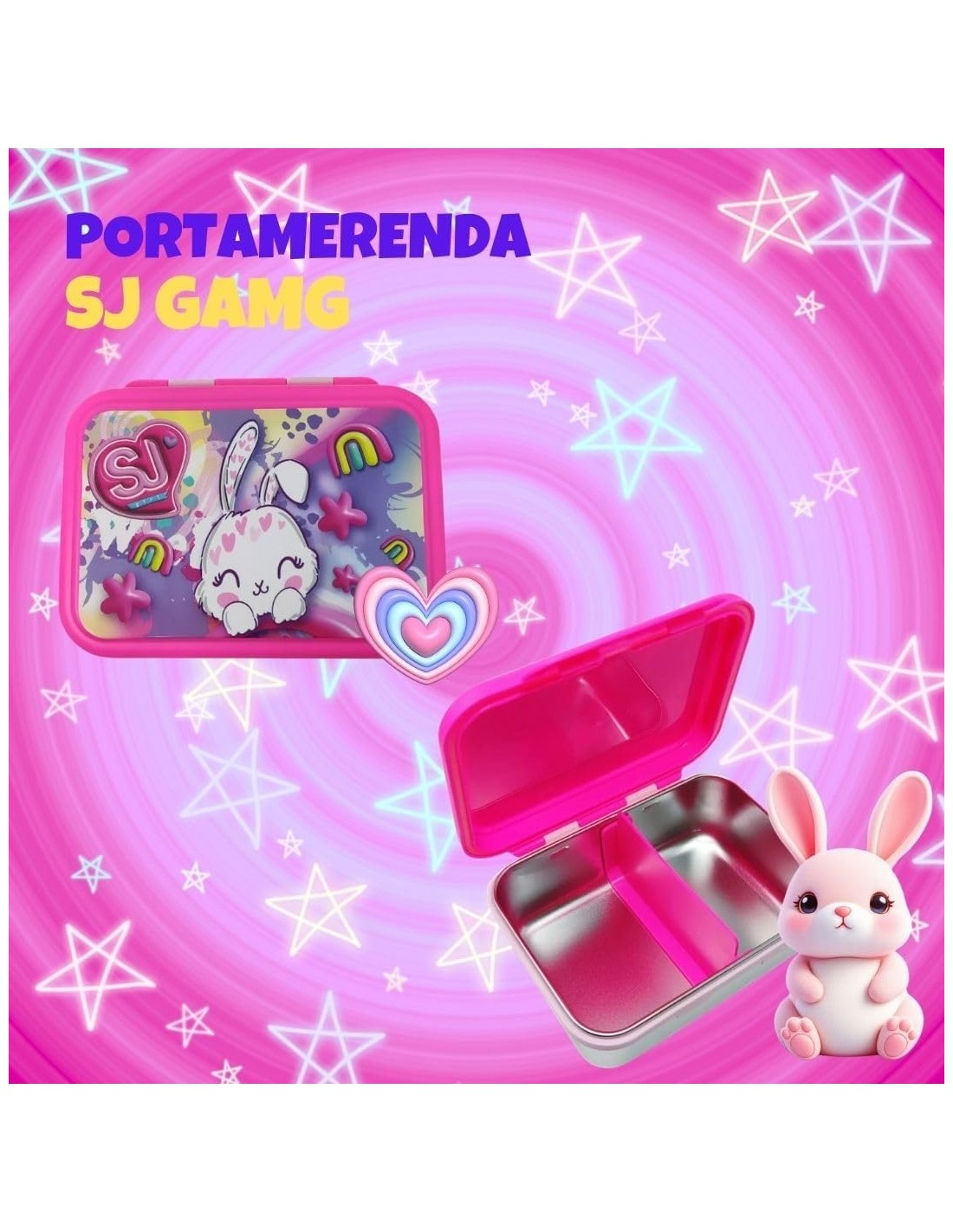 THERMOS E PORTAVIVANDE: vendita online SJ Gang, Porta Merenda, Bunny Love Girl, per Scuola Elementare, 16x12x7 cm, Acciaio 30...