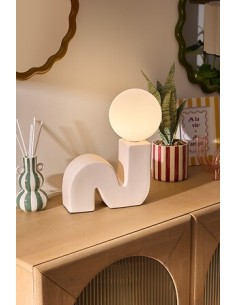 ILLUMINAZIONE: vendita online Lampada Sibil, H. 33,5 cm, L. 28,4 cm, terracotta beige, boule opaline, ceramica e vetro in off... 2