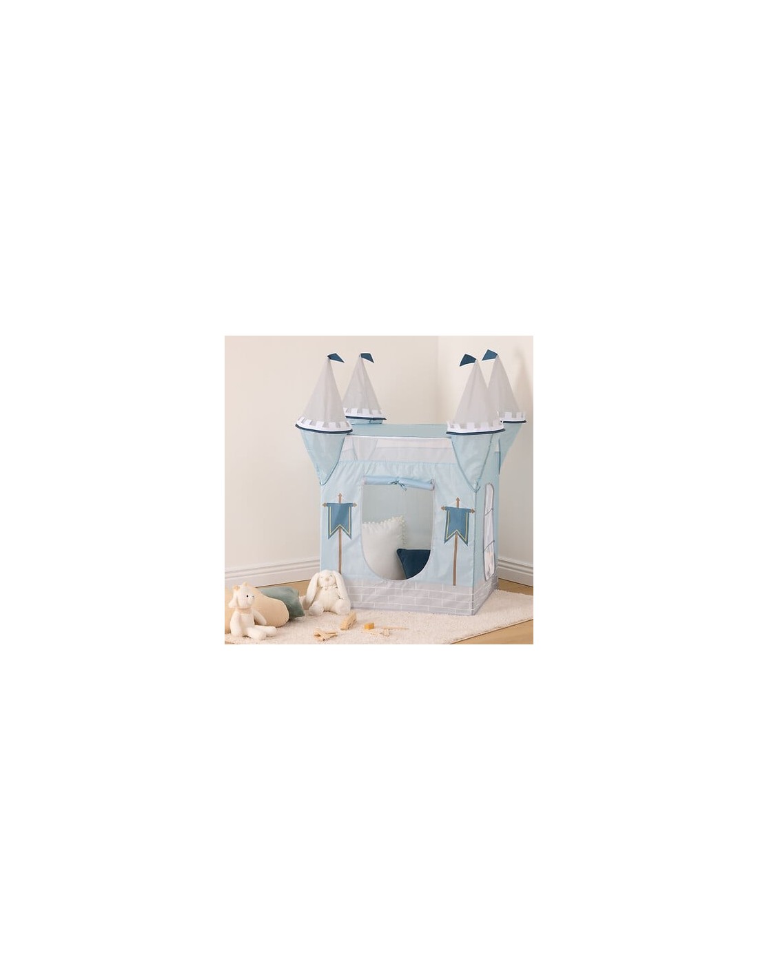 OGGETTISTICA: vendita online Tenda castello bambini, blu, L. 130 cm, P. 78 cm, H. 78 cm, leggera, con porta avvolgibile in of...