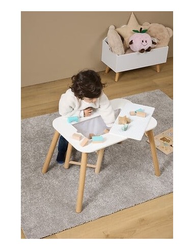 TAVOLI: vendita online Tavolo Buldy, L. 68,5 cm, P. 46,5 cm, H. 43 cm, piano reversibile, bianco, tavolino giochi bambini in ...