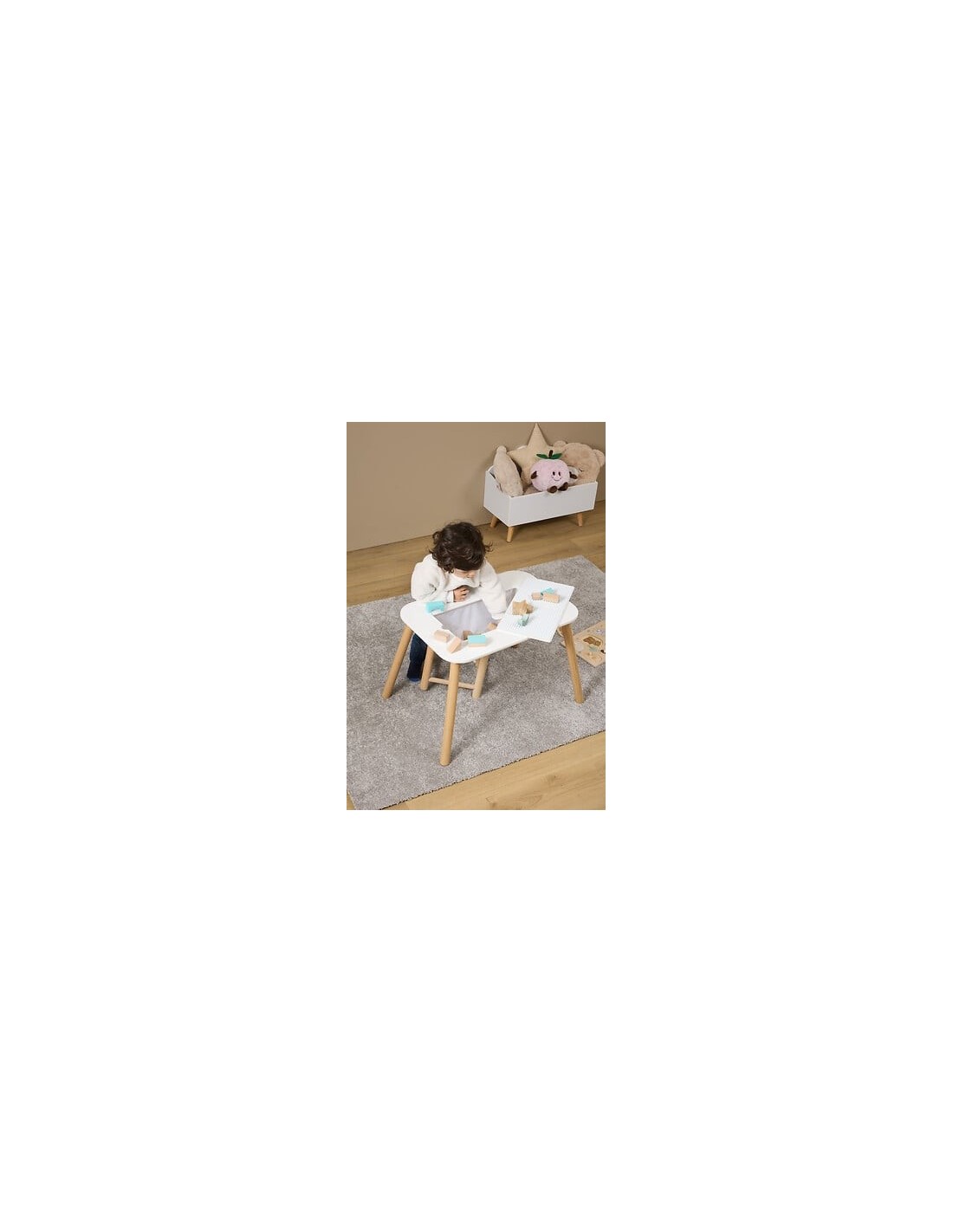 TAVOLI: vendita online Tavolo Buldy, L. 68,5 cm, P. 46,5 cm, H. 43 cm, piano reversibile, bianco, tavolino giochi bambini in ...