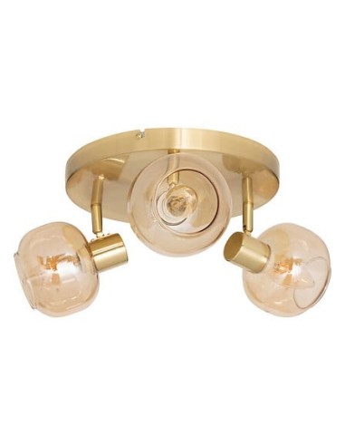 ILLUMINAZIONE: vendita online Lampadario 3 luci Pilia, metallo dorato, vetro ambra, diametro 25 cm, spot orientabile in offerta