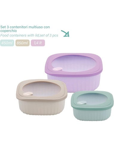 THERMOS E PORTAVIVANDE: vendita online Set 3 Contenitori Quadrati con Chiusura Ermetica Pedrini in offerta