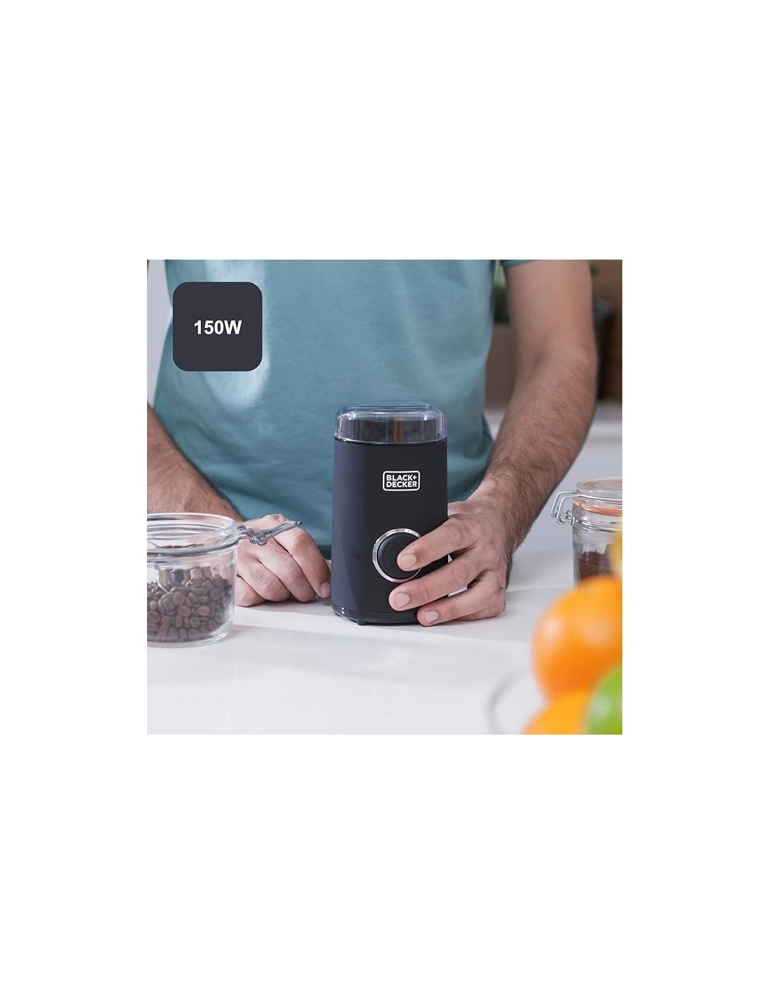 BLACK+DECKER Macinacaffè 150W in Acciaio Inox Nero | Shopincasa