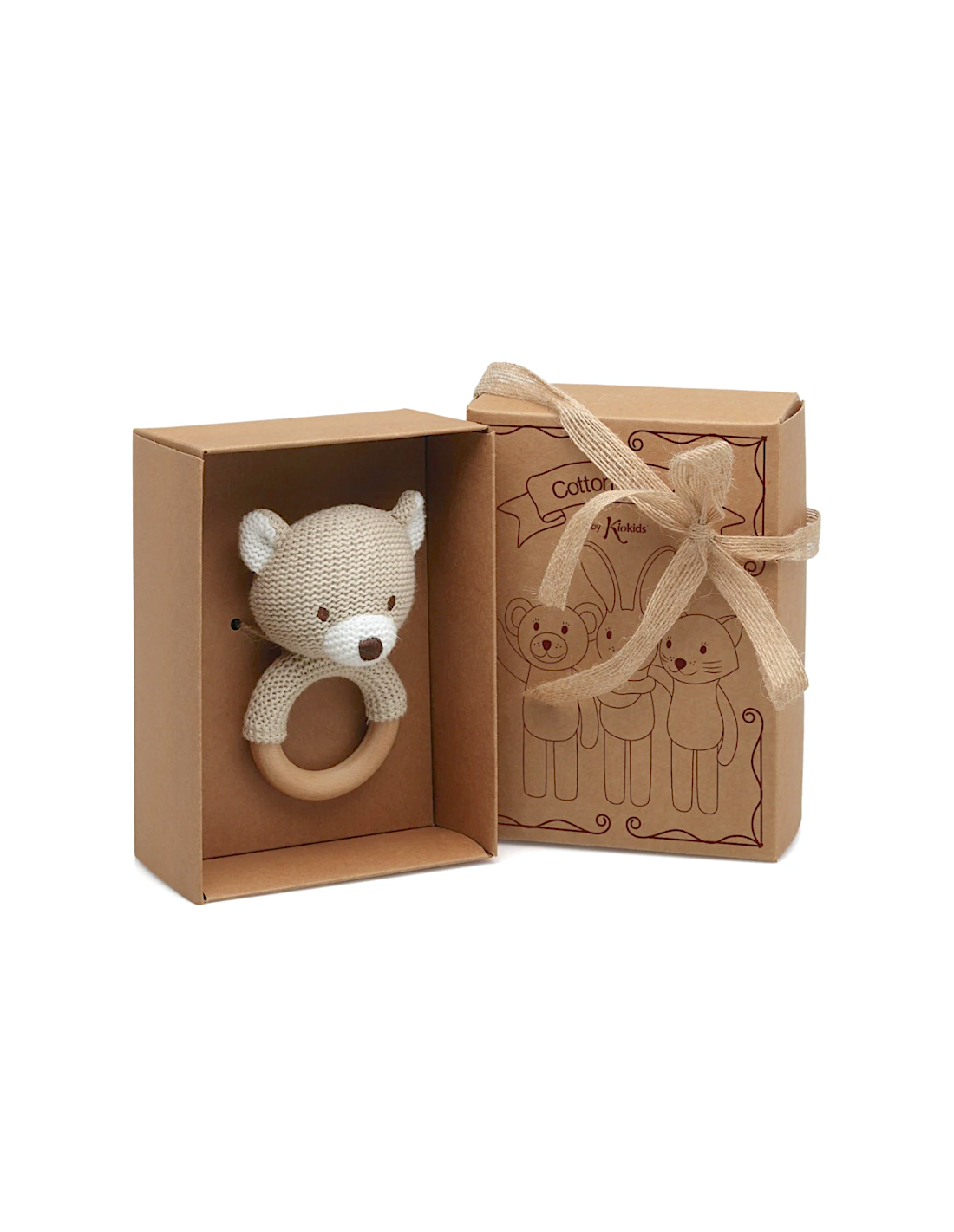 Orsacchiotto Massaggiagengive e Sonaglio in Cotone e Legno – Sicuro ed Eco-Friendly