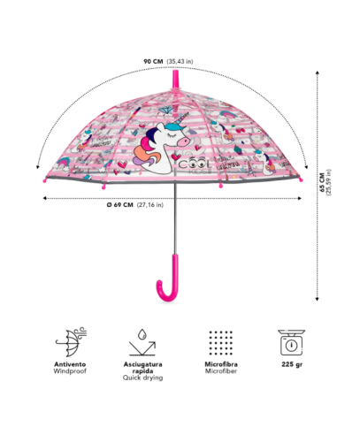 OMBRELLI PIOGGIA: vendita online Ombrello Manuale 45 cm, Cupola Poe Unicorno, Bambino in offerta