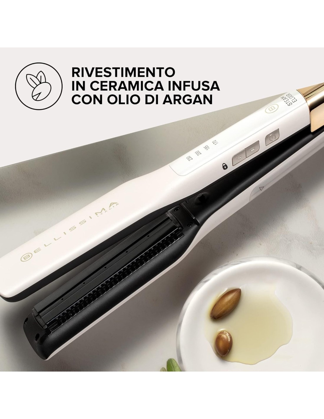 Bellissima Imetec Steam Elixir Piastra a Vapore con Olio di Argan | shopincasa.it