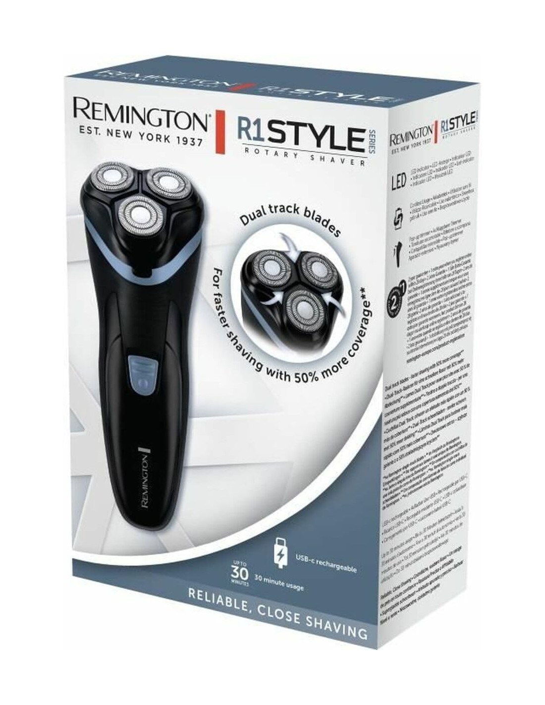 Remington R1000 Rasoio Elettrico 3 Testine Rotanti Nero/Blu | shopincasa.it