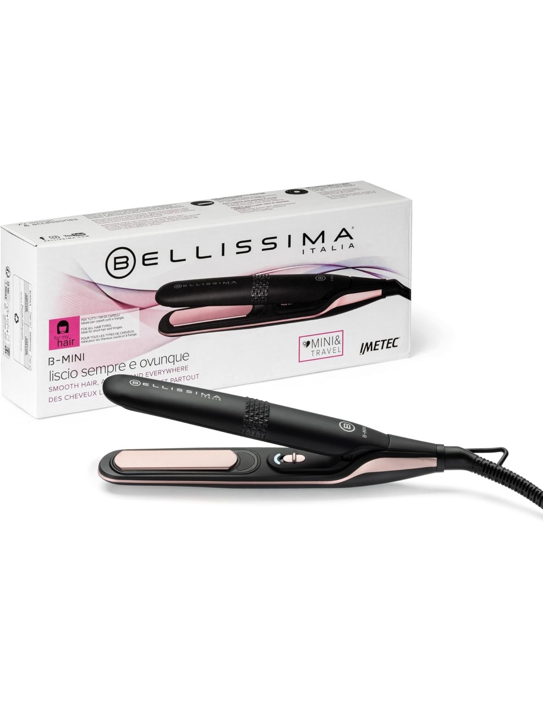 Bellissima Imetec B-Mini – Piastra Capelli Compatta da Viaggio, Ceramica, 200°C