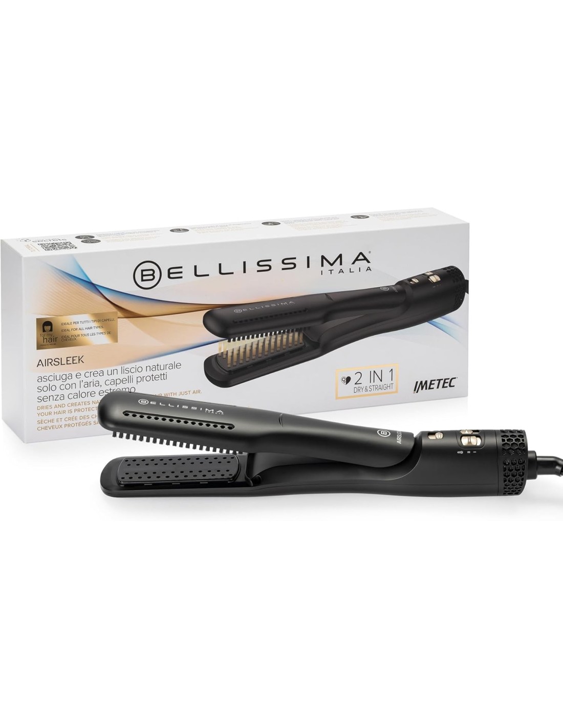 Bellissima Imetec AirSleek – Piastra Asciugacapelli 2 in 1 con Tecnologia a Ioni
