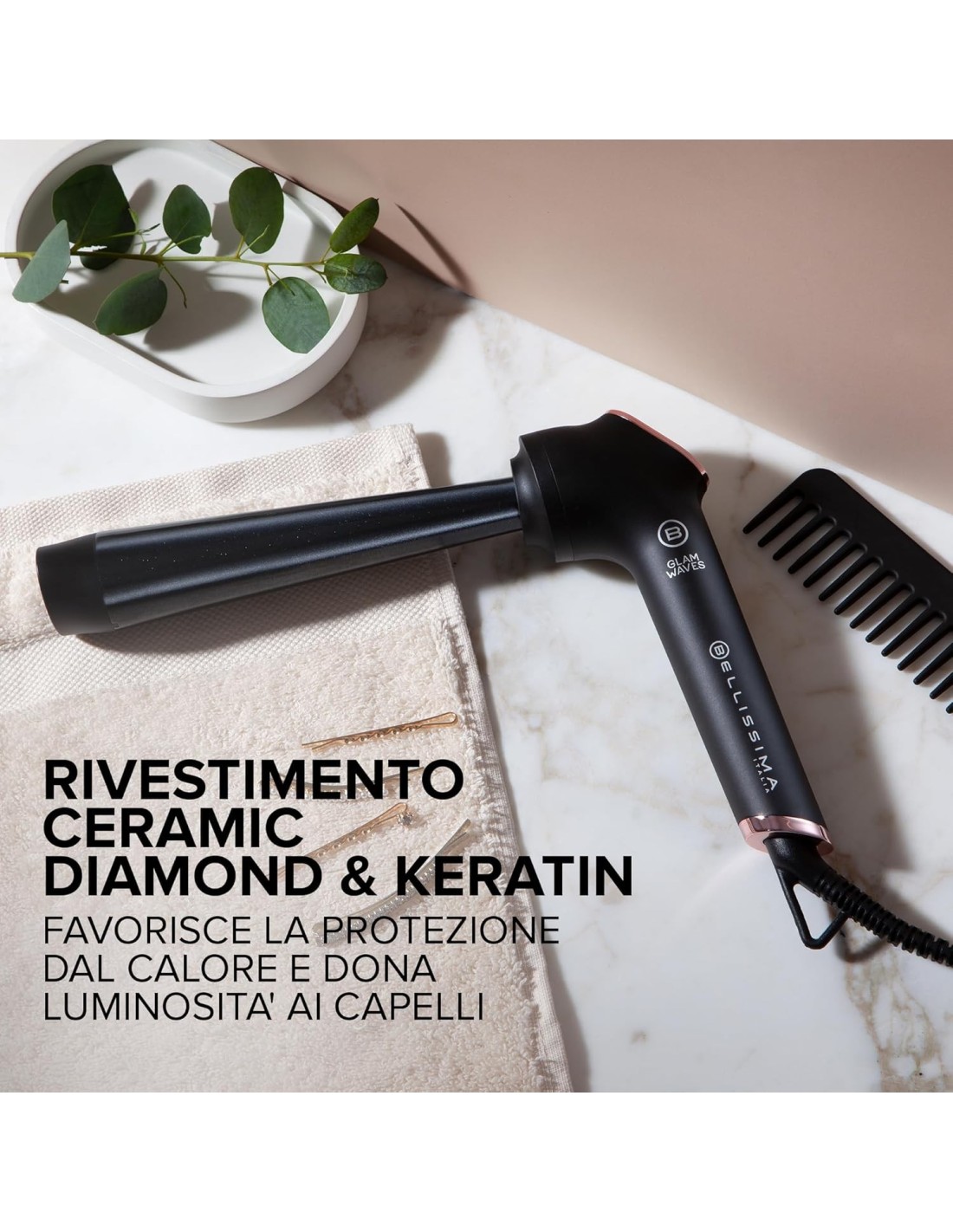 Bellissima Imetec Glam Waves – Ferro Arricciacapelli Conico, 5 Temperature, Protezione Cheratina