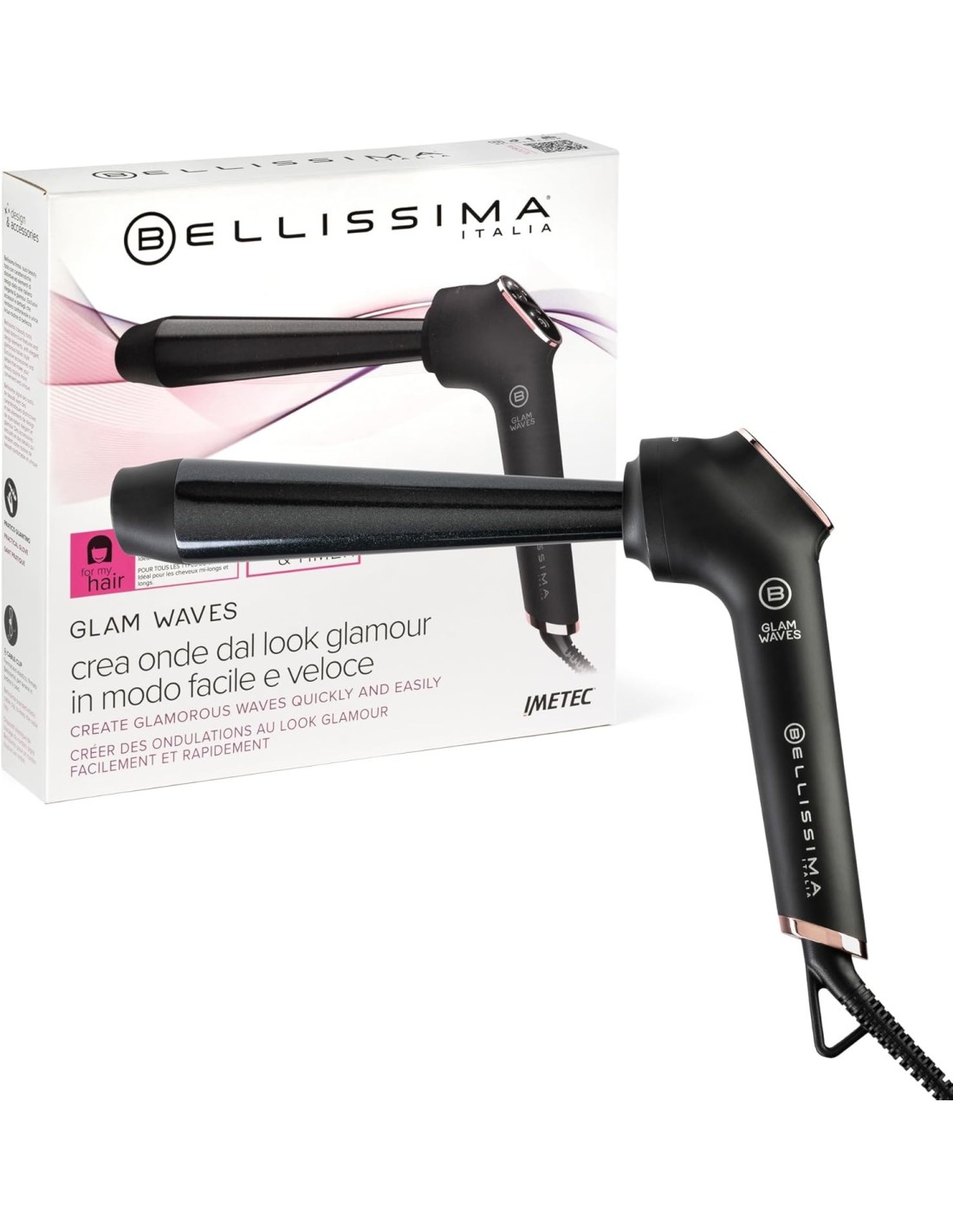Bellissima Imetec Glam Waves – Ferro Arricciacapelli Conico, 5 Temperature, Protezione Cheratina