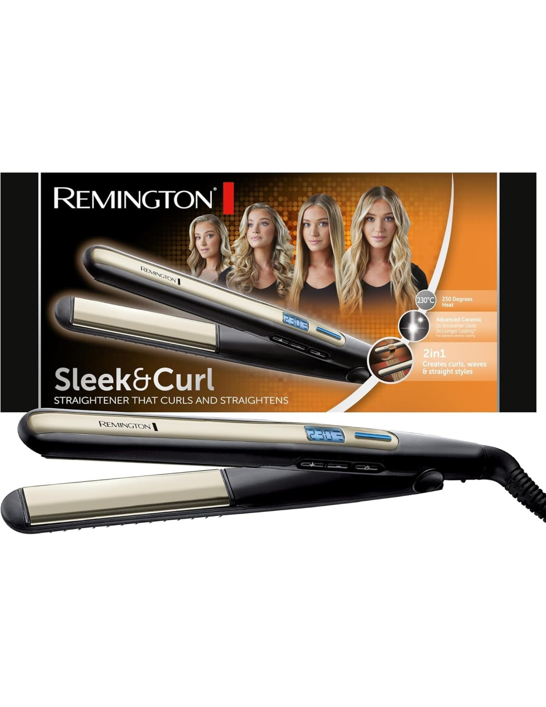 Remington Sleek & Curl S6500 – Piastra Lisci & Ricci, Ceramica Ultra, 150-230°C, Rapida