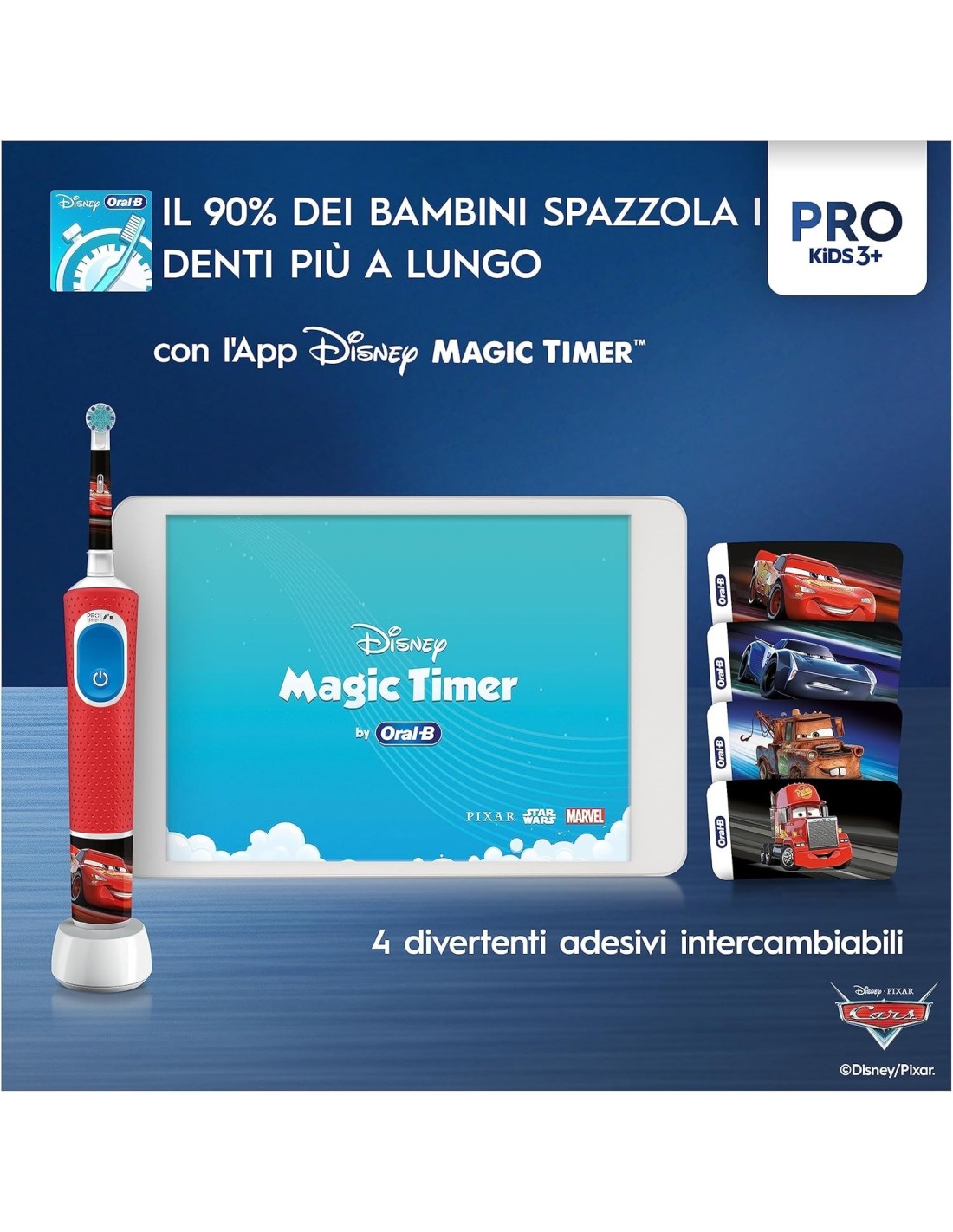 Oral-B Pro Kids Spazzolino Elettrico Disney Cars Bambini 3+ | shopincasa.it
