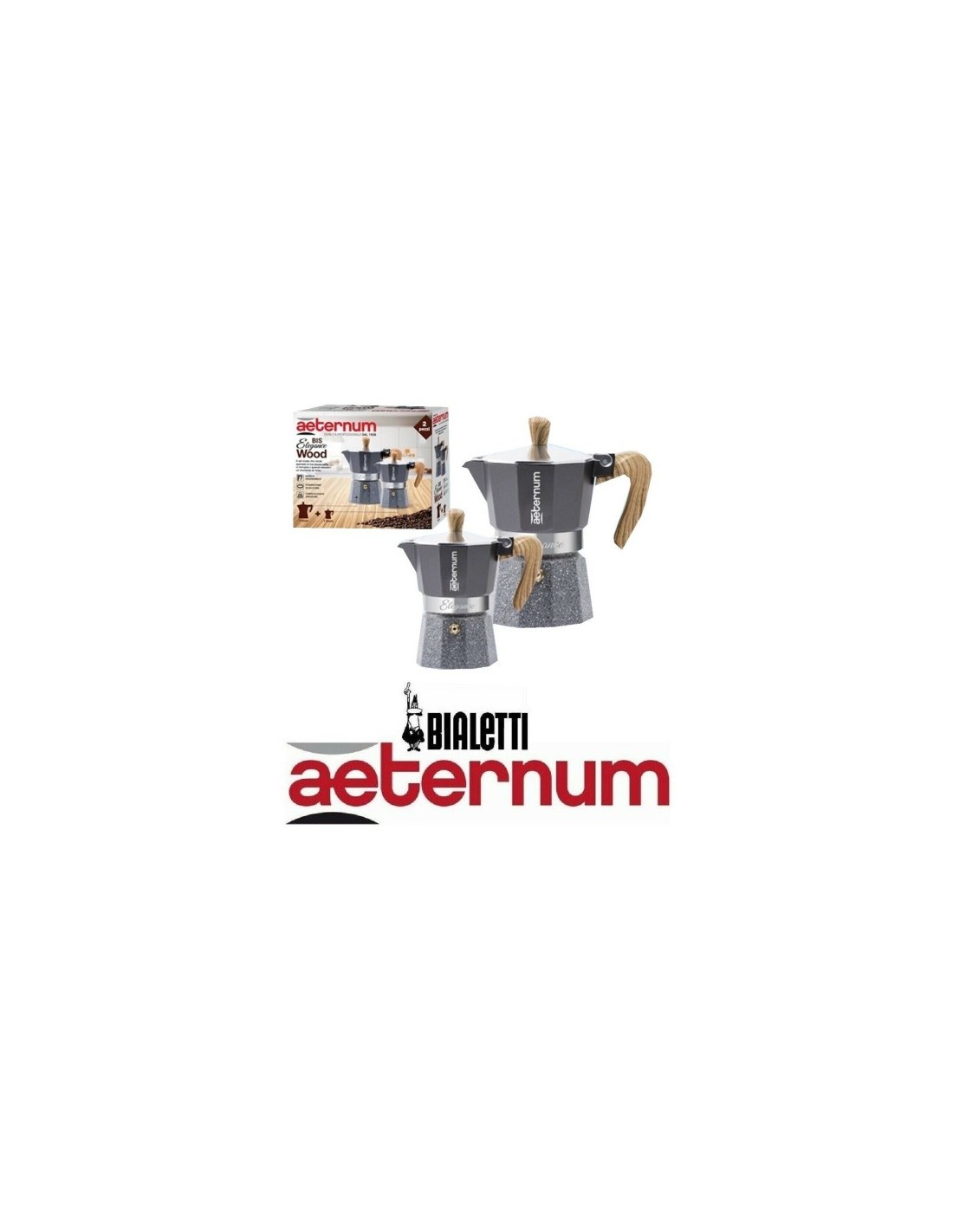 Set Caffettiera Aeternum Bialetti Elegance Wood 1 + 3 Tazze | shopincasa.it
