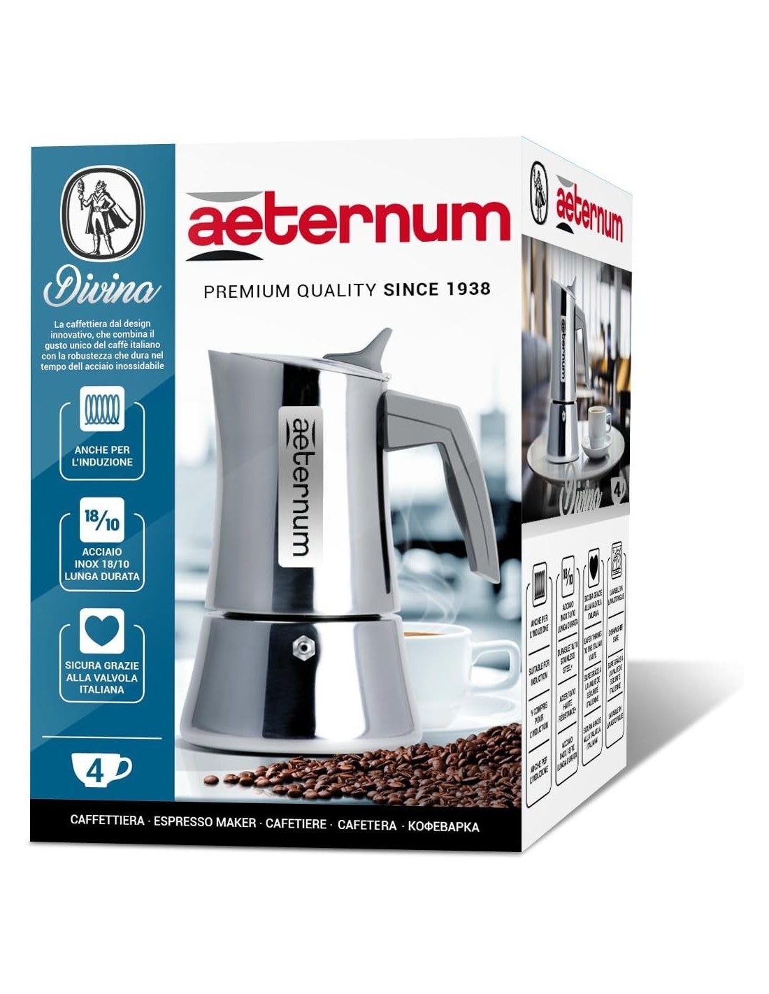 Aeternum La Divina Caffettiera 4 Tazze Acciaio Inox Induzione | shopincasa.it