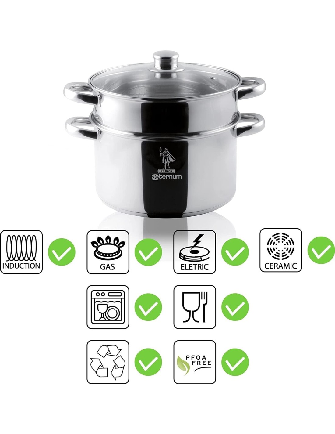 Aeternum Divina Vaporiera 22 cm – Acciaio Inox, Induzione