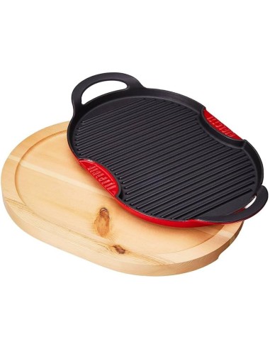 Aeternum Griglia in Ghisa 36x26 cm con Vassoio in Legno – Antiaderente, Induzione