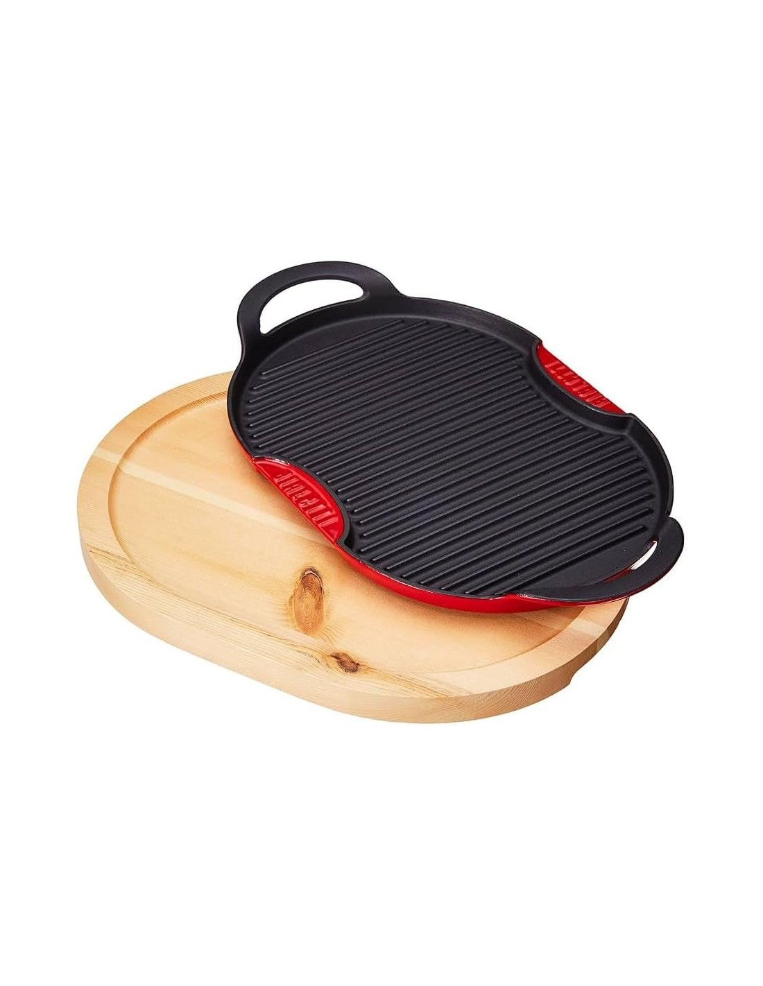 Aeternum Griglia in Ghisa 36x26 cm con Vassoio in Legno – Antiaderente, Induzione