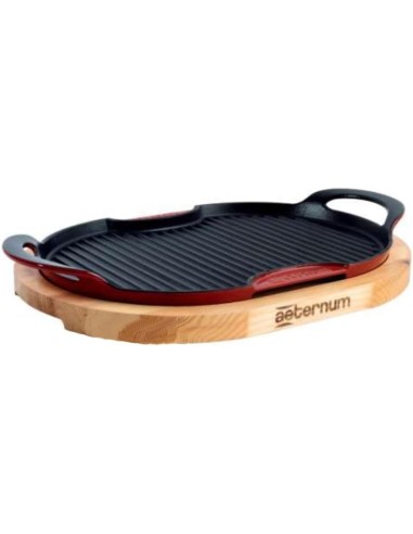 Aeternum Griglia in Ghisa 36x26 cm con Vassoio in Legno – Antiaderente, Induzione