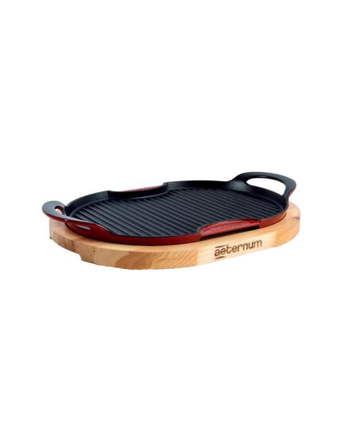 Aeternum Griglia in Ghisa 36x26 cm con Vassoio in Legno – Antiaderente, Induzione