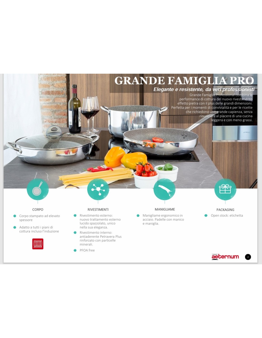 Tegame Aeternum Grande Famiglia Professional 36 cm – Antiaderente Effetto Pietra