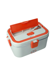LUNCH BOX TERMICA GRIGIA/ROSSA C/POSATE E BORSA CONTENITORE INOX