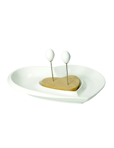 ANTIPASTIERA LOVE PORCELLANA/BAMBOO C/2 FORCH INOX