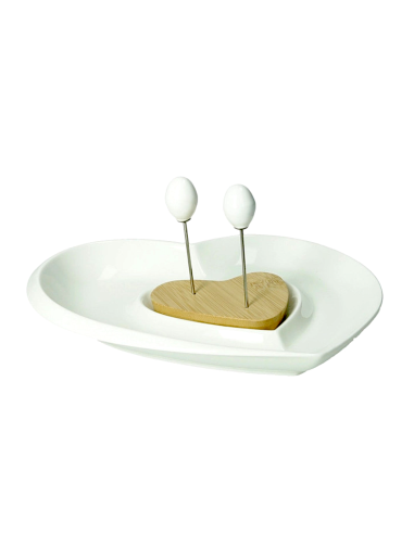 ANTIPASTIERA LOVE PORCELLANA/BAMBOO C/2 FORCH INOX